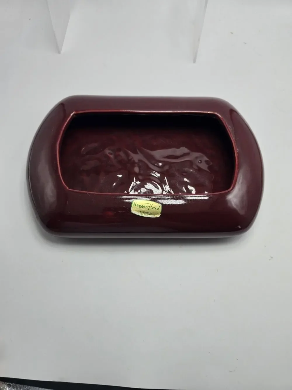 Vintage Haeger Floral Shallow Planter Burgandy Red Ceramic USA
